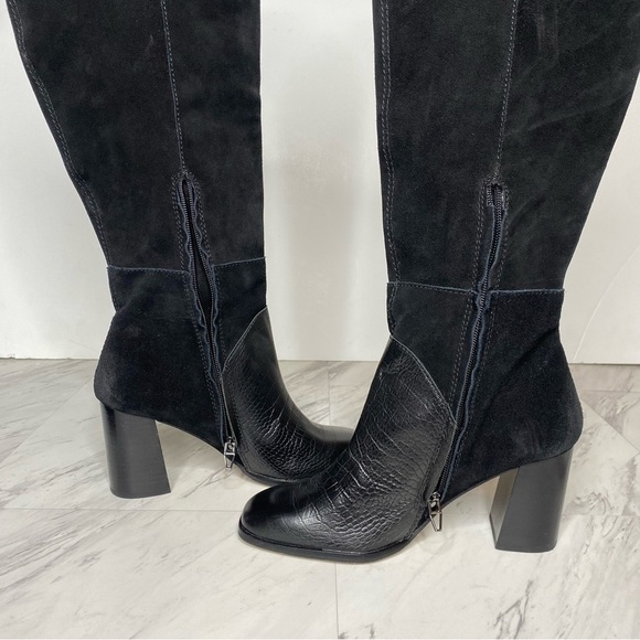 Dolce Vita Fynn Black Suede Crocodile Embossed Leather Heeled Tall Boot 8 - Picture 7 of 16